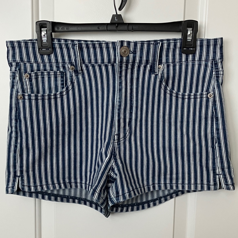 American Eagle Outfitters Navy and White Striped Jean Shorts